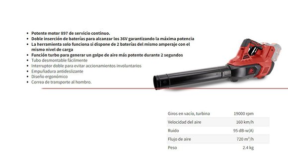 Imagen de SOPLADORA A BATERIA  VENTO 36V L20 MOTOR S/CARBONES